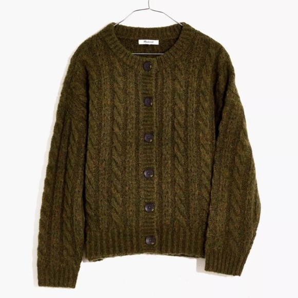 Madewell New Wool Pointelle Chunky Cable Knit Fisherman Cardigan - Picture 5 of 14